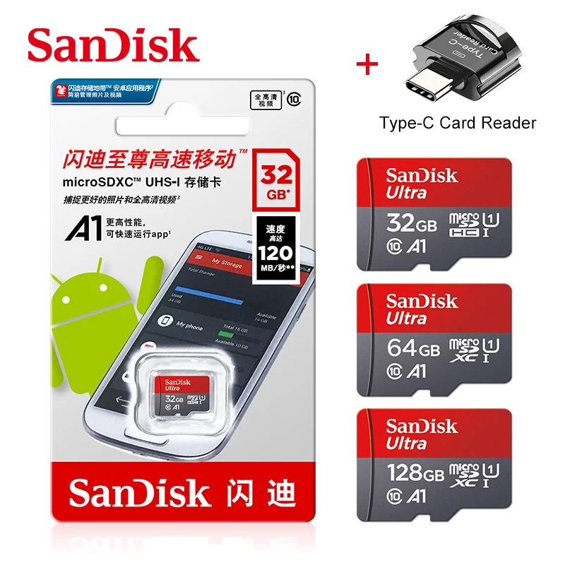 SanDisk Ʈ ޸ ī, C Ÿ Ϳ, ũ SDHC, Ŭ 10 UHS-I A1 TF ī, 32GB, 64GB, 128GB, 100 MB/s